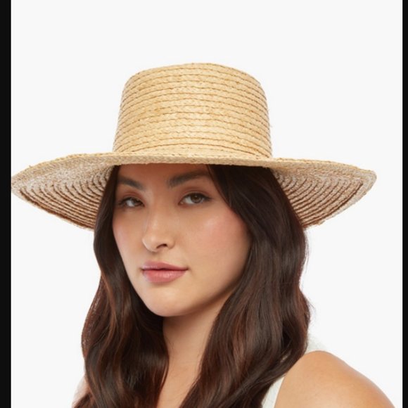 JustFab Accessories - Waxed Wide Boater Straw Hat